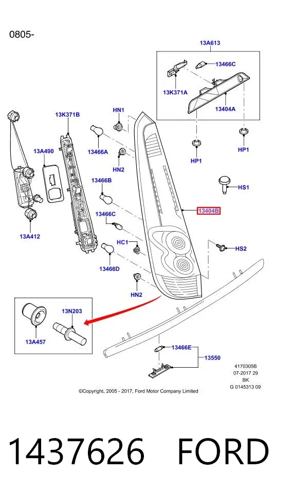 Piloto trasero izquierdo 1437626 Ford