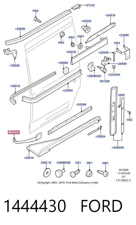 Rodillo inferior derecho de puerta corrediza 1444430 Ford