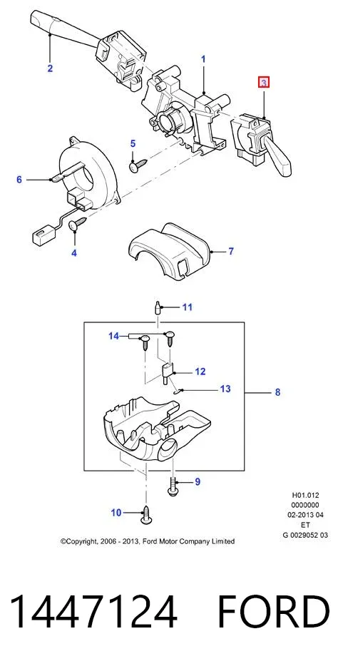 Conmutador derecho de la columna de dirección 1447124 Ford