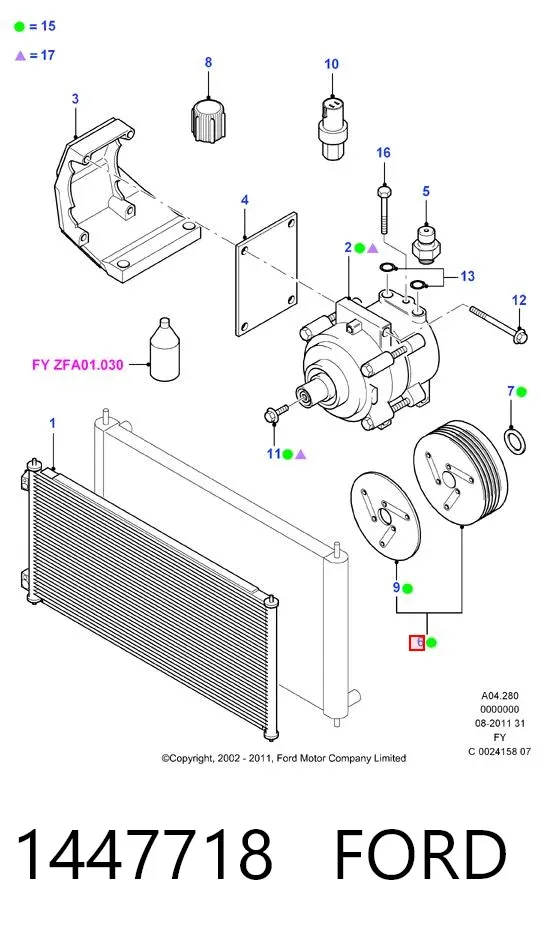 Compresor de aire acondicionado 1447718 Ford
