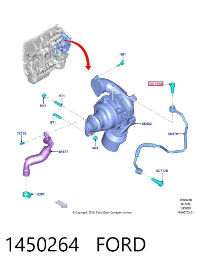Perno de tubo de alimentación de aceite de turbocompresor FORD 1450264