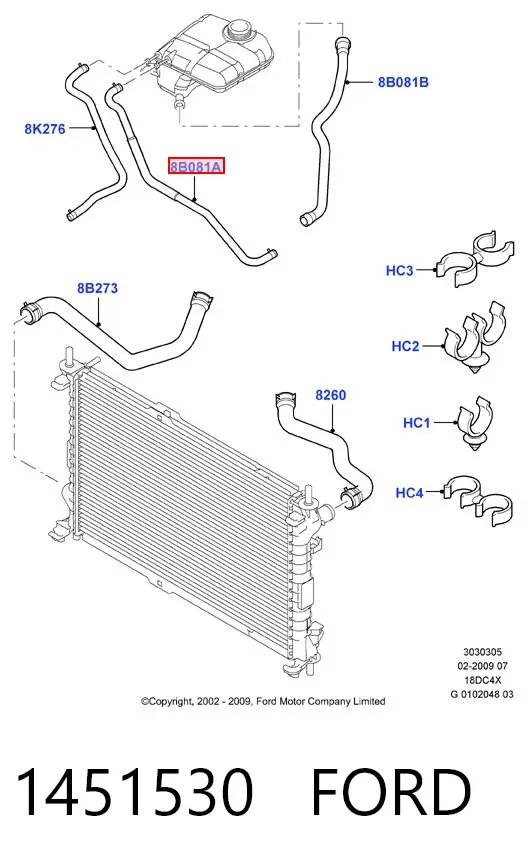 Manguera superior del depósito de expansión 1451530 Ford