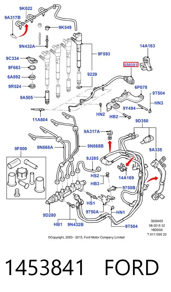 Cable de bujías de precalentamiento 1453841 Ford