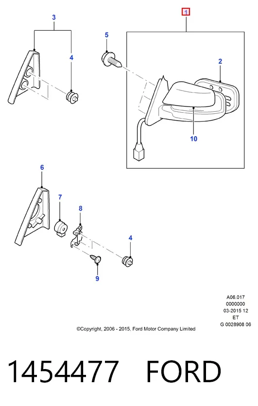 Espejo de retrovisor izquierdo 1454477 Ford