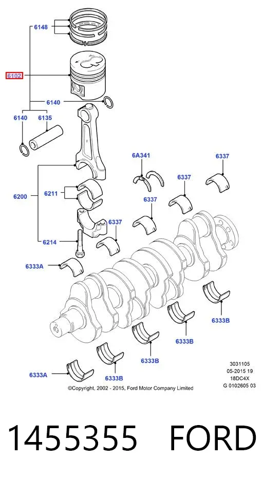 Pistón 1455355 Ford