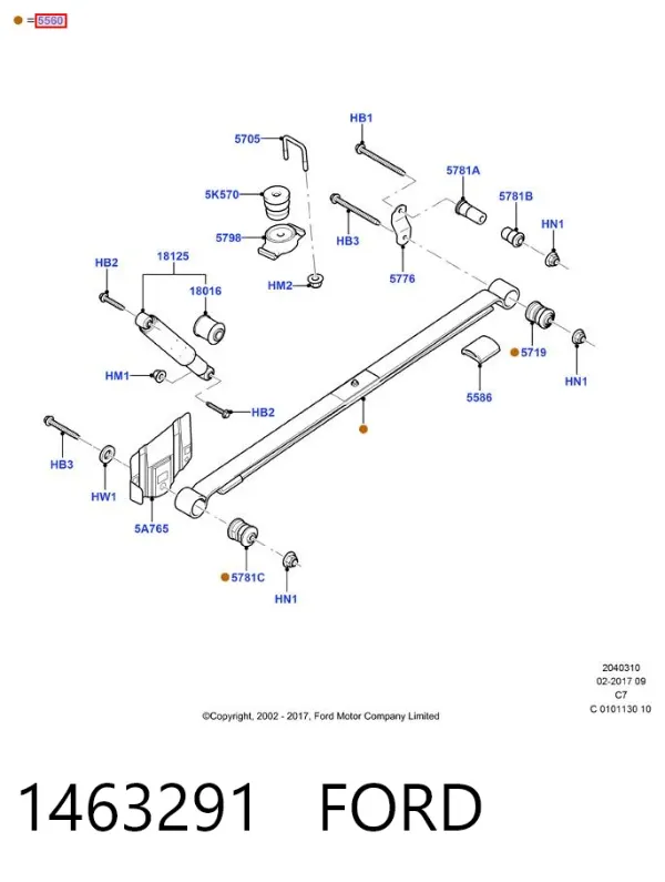 Ballesta de suspensión trasera 1463291 Ford