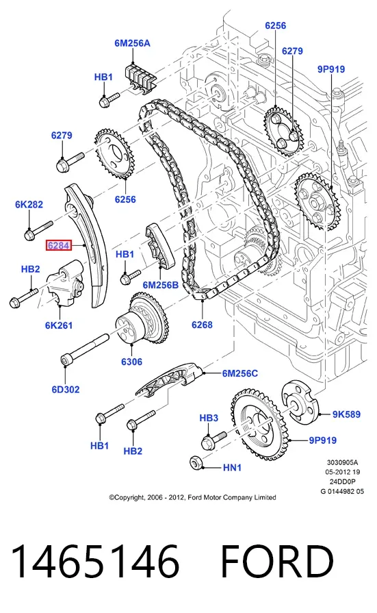 Guía del tensor de la cadena de distribución 1465146 Ford