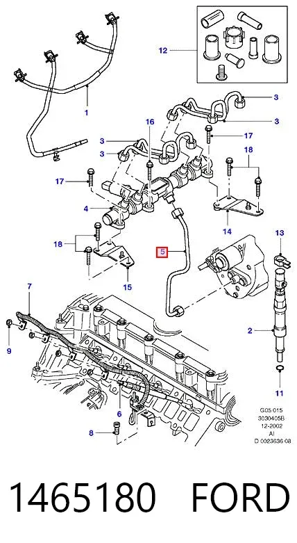 Tubo de combustible de la bomba de alta presión al riel de combustible 1465180 Ford