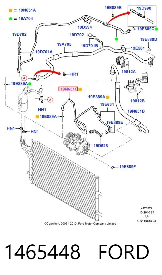 Manguera de aire acondicionado, del evaporador trasero al compresor 1465448 Ford