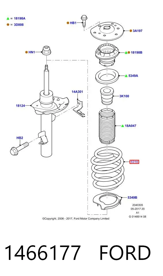 Muelle delantero 1466177 Ford