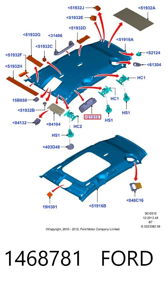 Techo interior 1468781 Ford