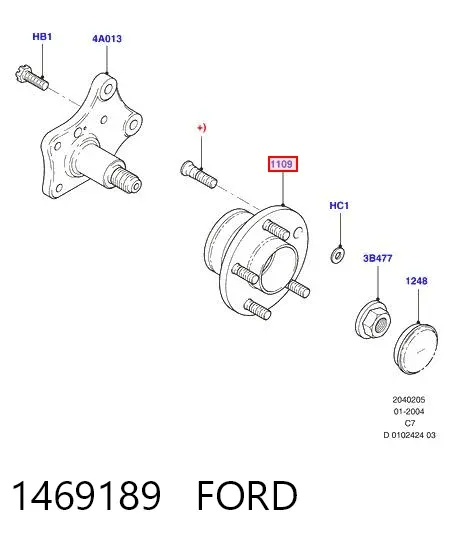 Cubo de rueda trasero 1469189 Ford