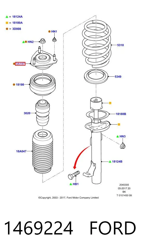 Soporte del amortiguador delantero 1469224 Ford