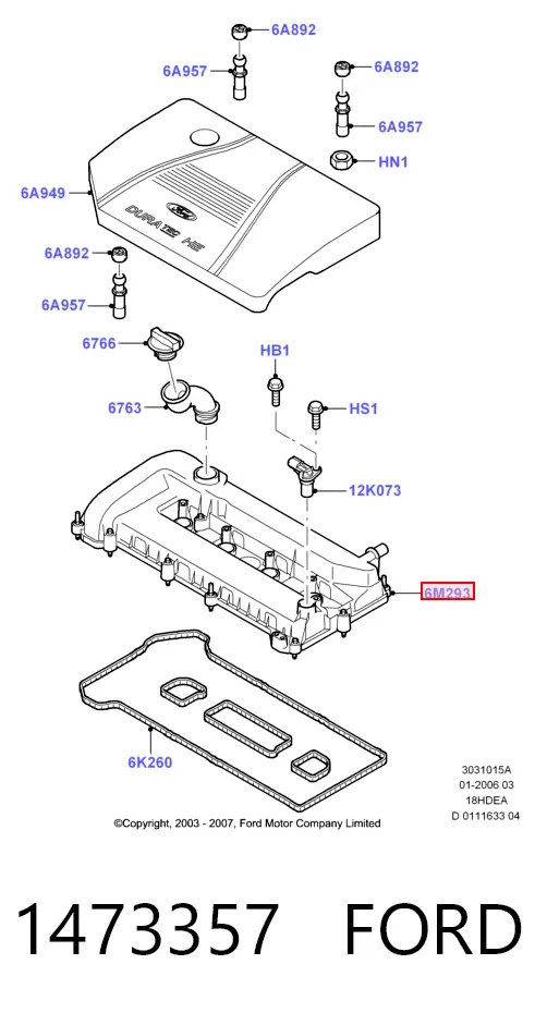 Tapa de balancines 1473357 Ford