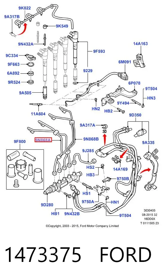 Juego de tuberías de combustible 1473375 Ford