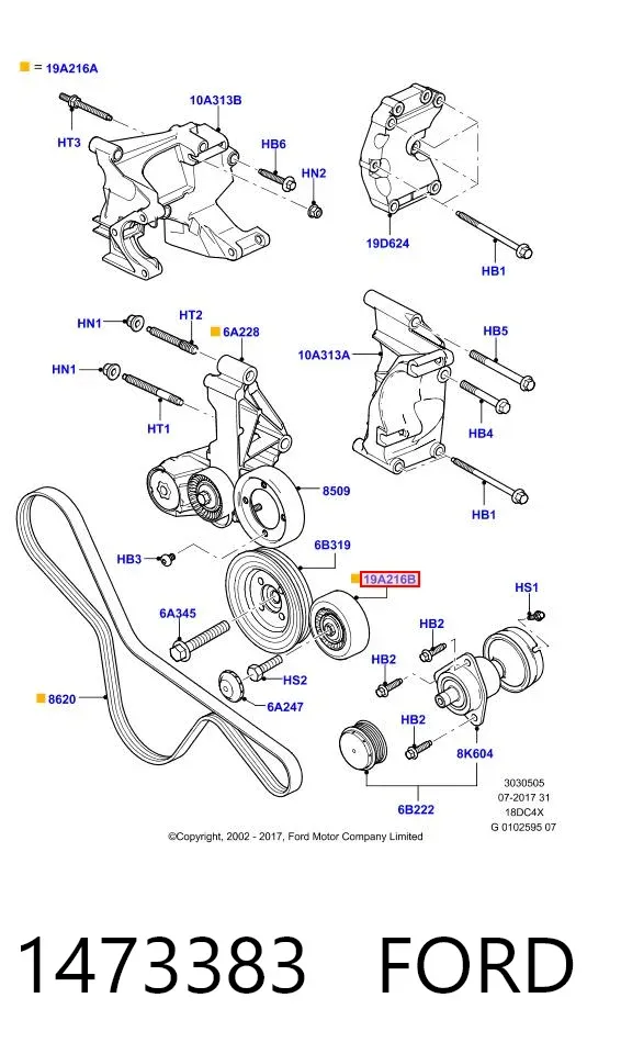 Polea inversión / guía, correa poli V 1473383 Ford
