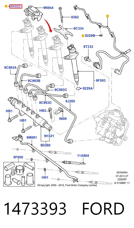 Tubería de retorno de combustible de los inyectores 1473393 Ford