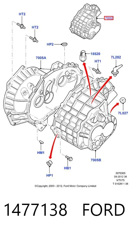 Caja de cambios 1477138 Ford