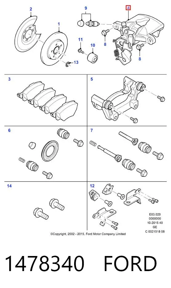 Pinza de freno trasera derecha 1478340 Ford