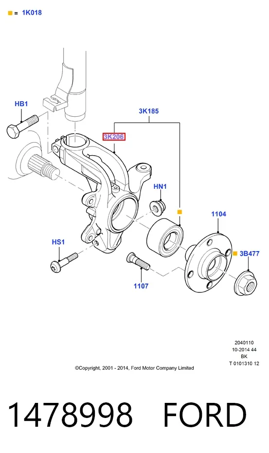 Mangueta delantera derecha 1478998 Ford