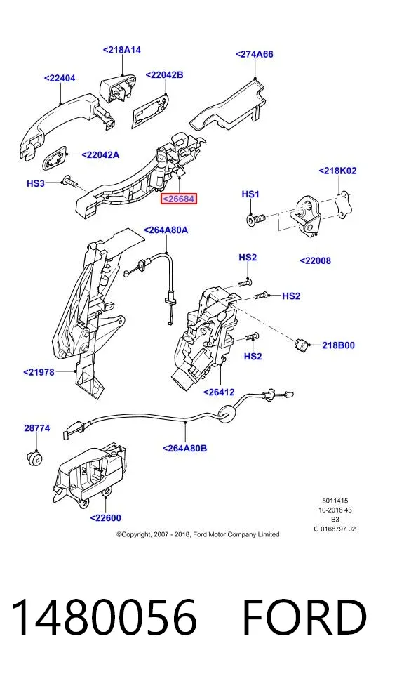 Soporte de manija exterior de puerta trasera izquierda 1480056 Ford