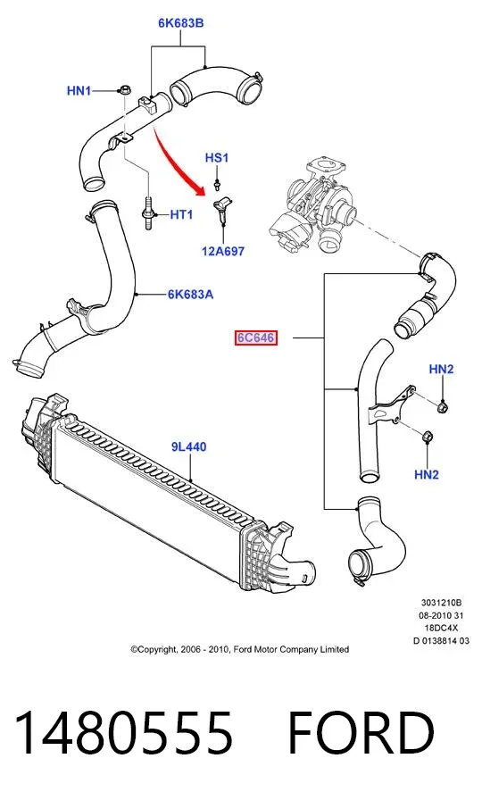 Tubo intercooler 1480555 Ford