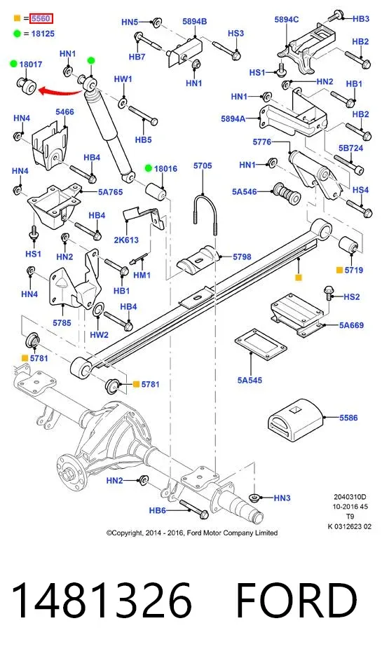 Ballesta de suspensión trasera 1481326 Ford