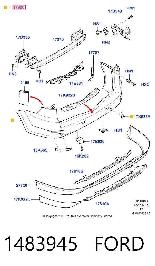 Parachoques trasero 1483945 Ford
