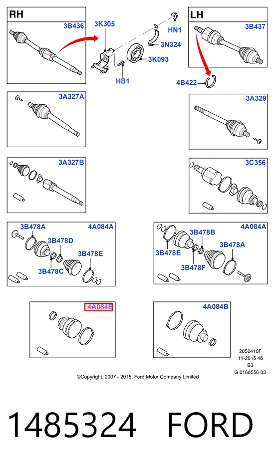 Fuelle, junta homocinética interior derecha delantera 1485324 Ford