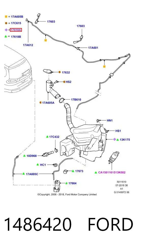 Depósito de limpiaparabrisas 1486420 Ford