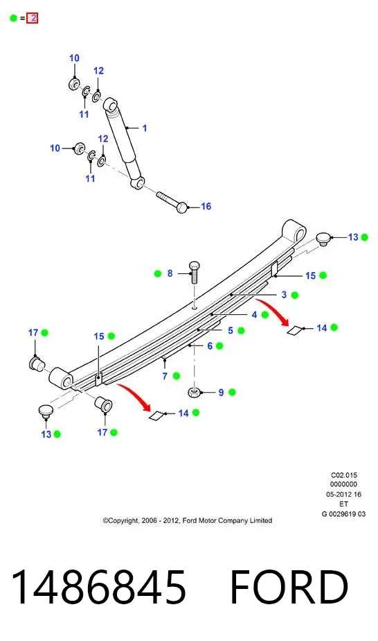 Ballesta de suspensión trasera 1486845 Ford