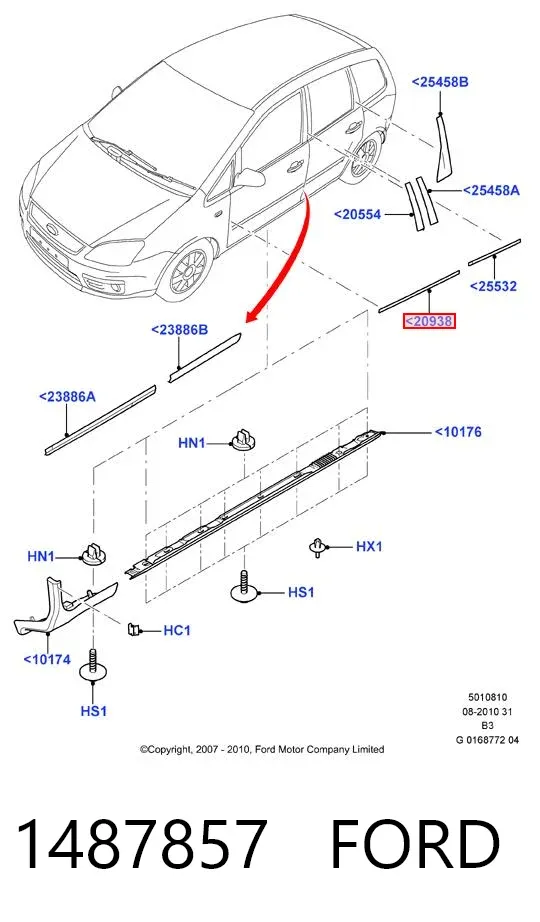 Moldura de puerta delantera izquierda 1487857 Ford