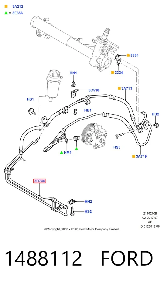 Manguera de alta presion de direccion, hidráulica 1488112 Ford