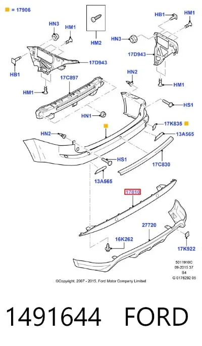 Moldura del parachoques trasero FORD 1491644