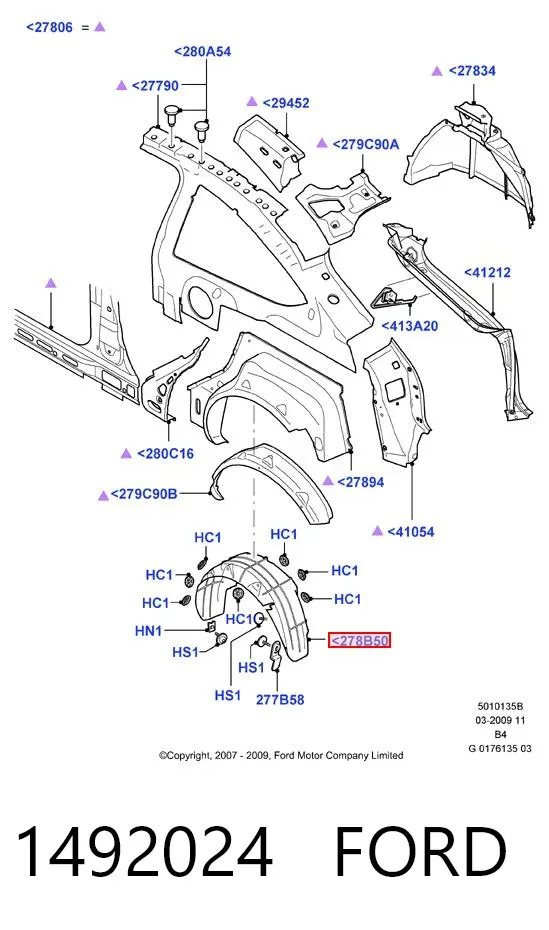 Guardabarros interior izquierdo trasero 1492024 Ford