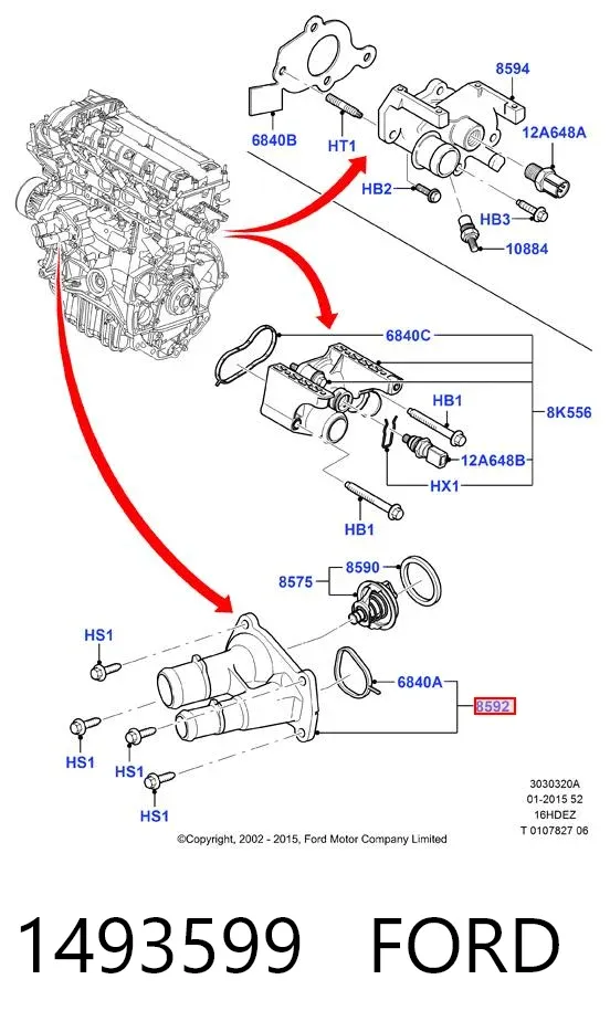 Tapa de termostato 1493599 Ford