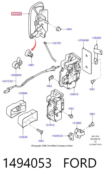Manija exterior derecha de puerta delantera FORD 1494053