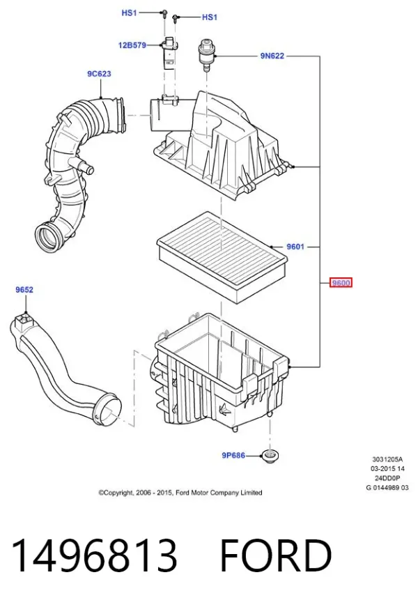 Caja del filtro de aire 1496813 Ford