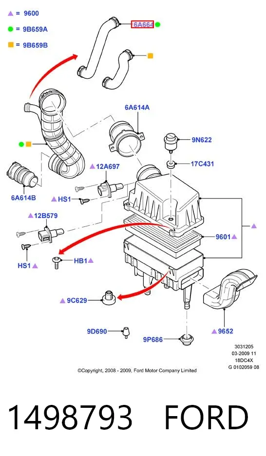 Tubo de ventilación del cárter 1498793 Ford