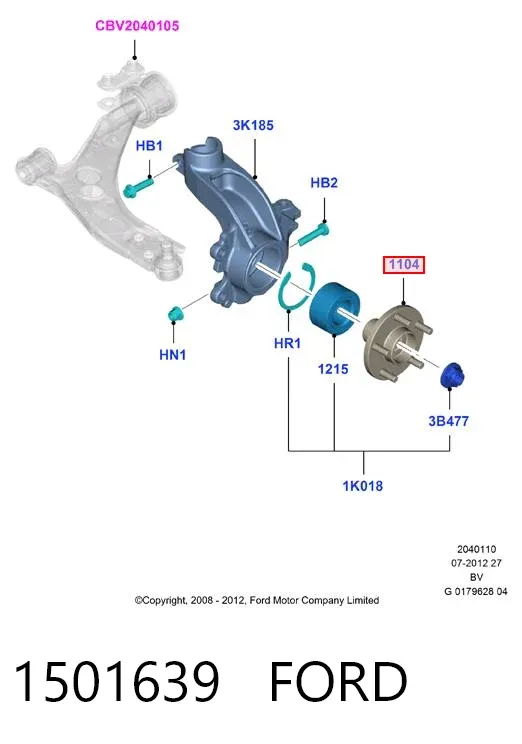 Buje de rueda delantero 1501639 Ford