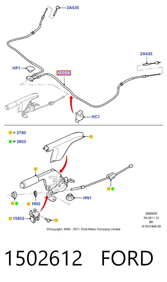 Cable de freno de mano trasero derecho/izquierdo 1502612 Ford