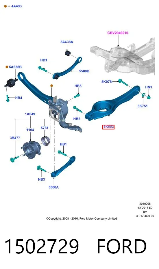 Brazo inferior trasero izquierdo/derecho 1502729 Ford