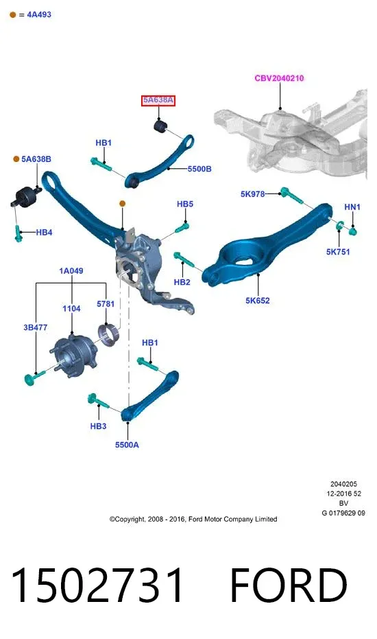 Silentblock del brazo superior de suspensión trasera 1502731 Ford