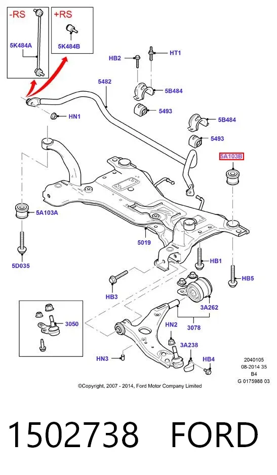 Buje silencioso del subchasis delantero 1502738 Ford