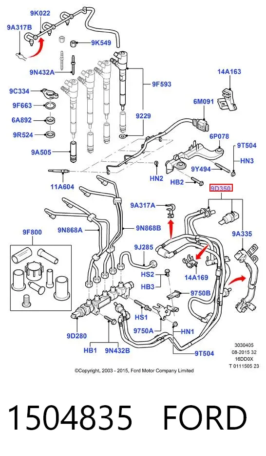 Tubería de retorno de combustible de los inyectores 1504835 Ford