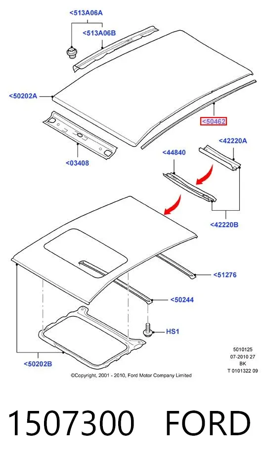 Moldura de techo derecha 1507300 Ford