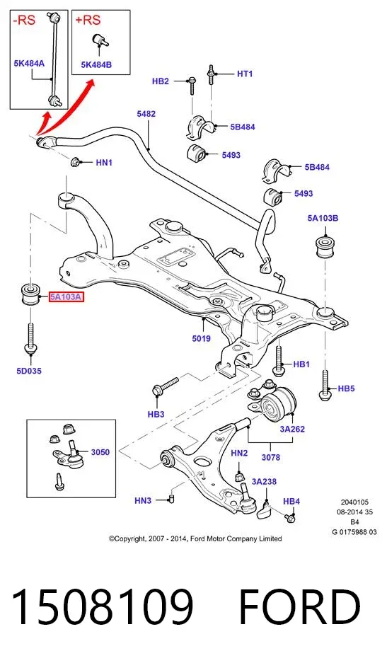 Buje silencioso del subchasis delantero 1508109 Ford