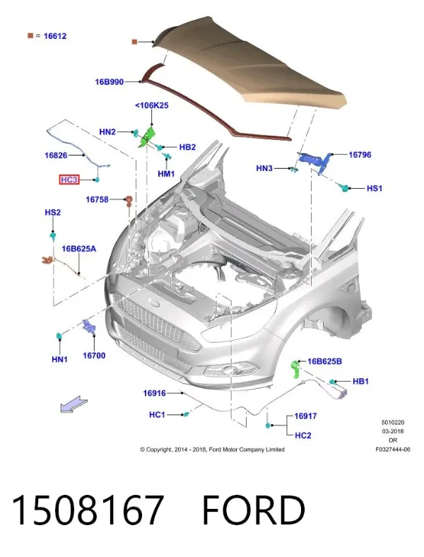 Fijador del soporte del capó 1508167 Ford