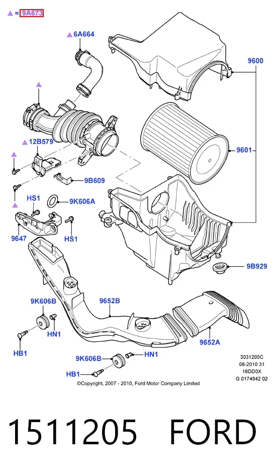 Tubo de admisión de aire al turbocompresor 1511205 Ford