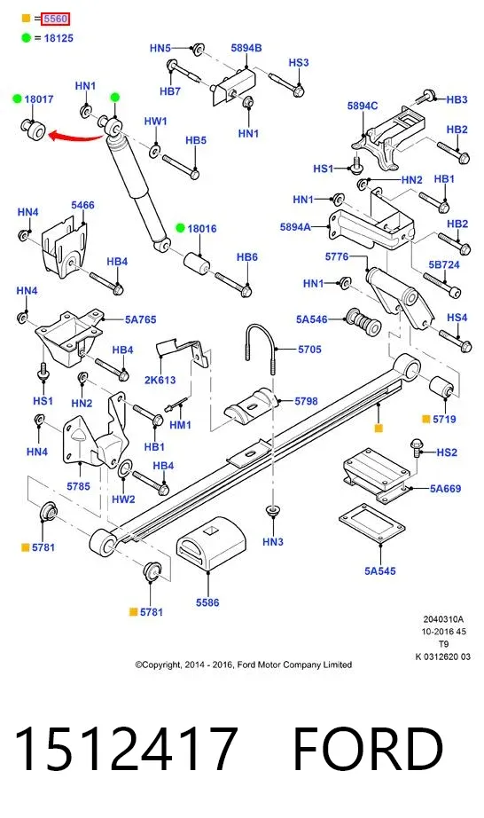 Ballesta de suspensión trasera 1512417 Ford